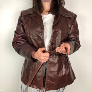 Wilsons real leather chocolate brown tie jacket M